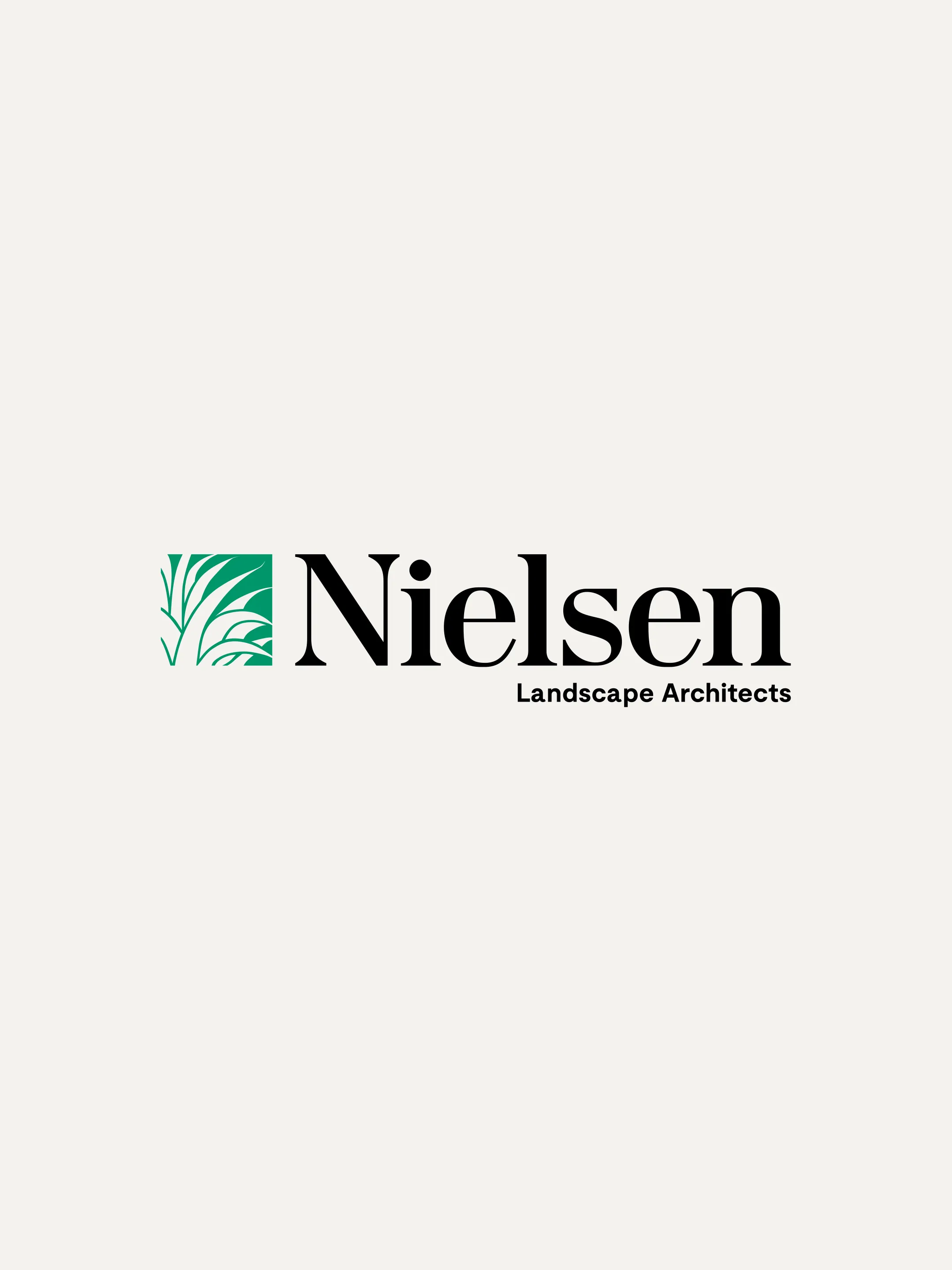 Nielsen Landscape Architects logo with a green botanical symbol and black lettering.