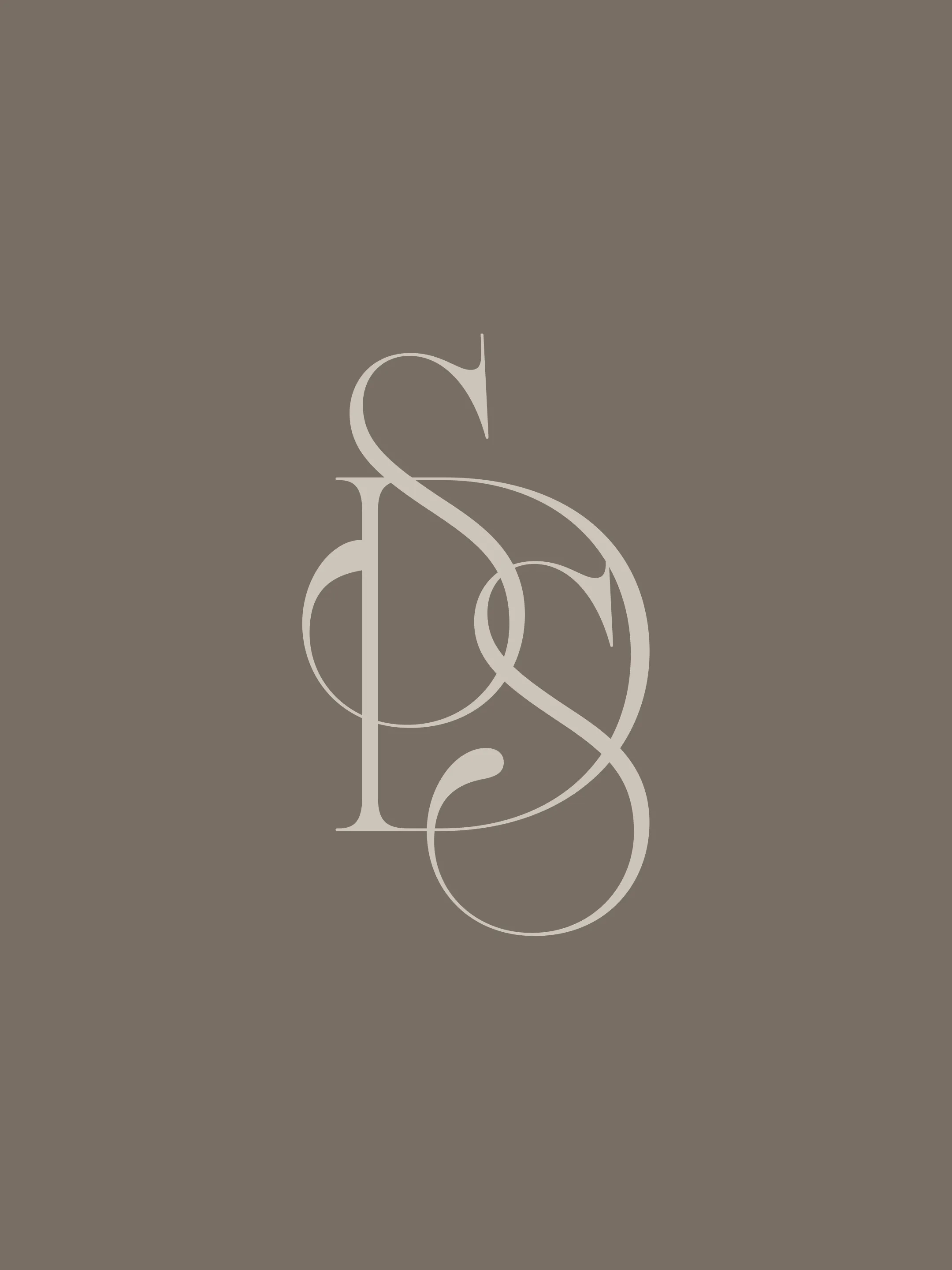 Interwoven cream SDS monogram on a taupe background.