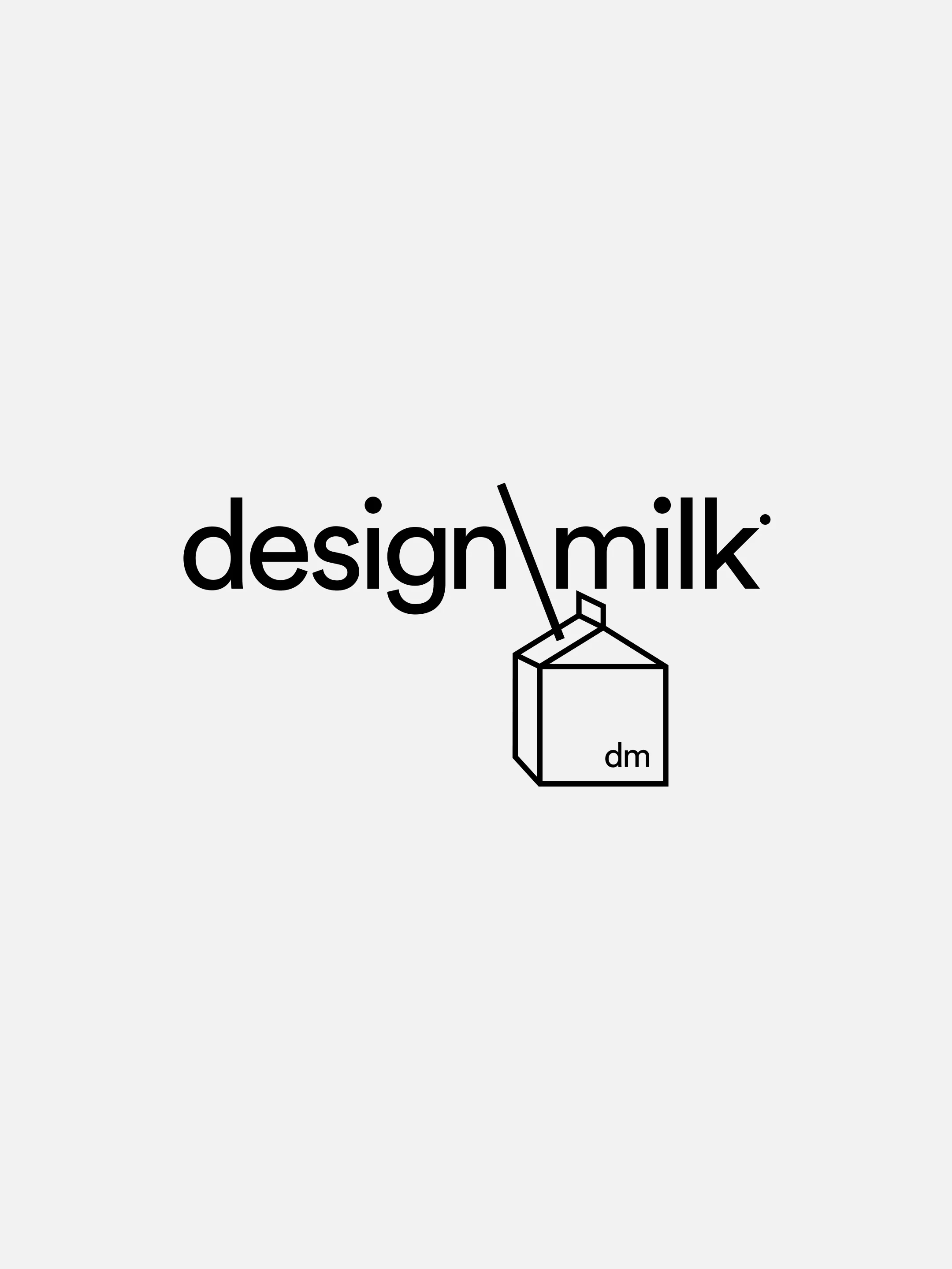Black Design Milk logo with a milk carton illustration on white.