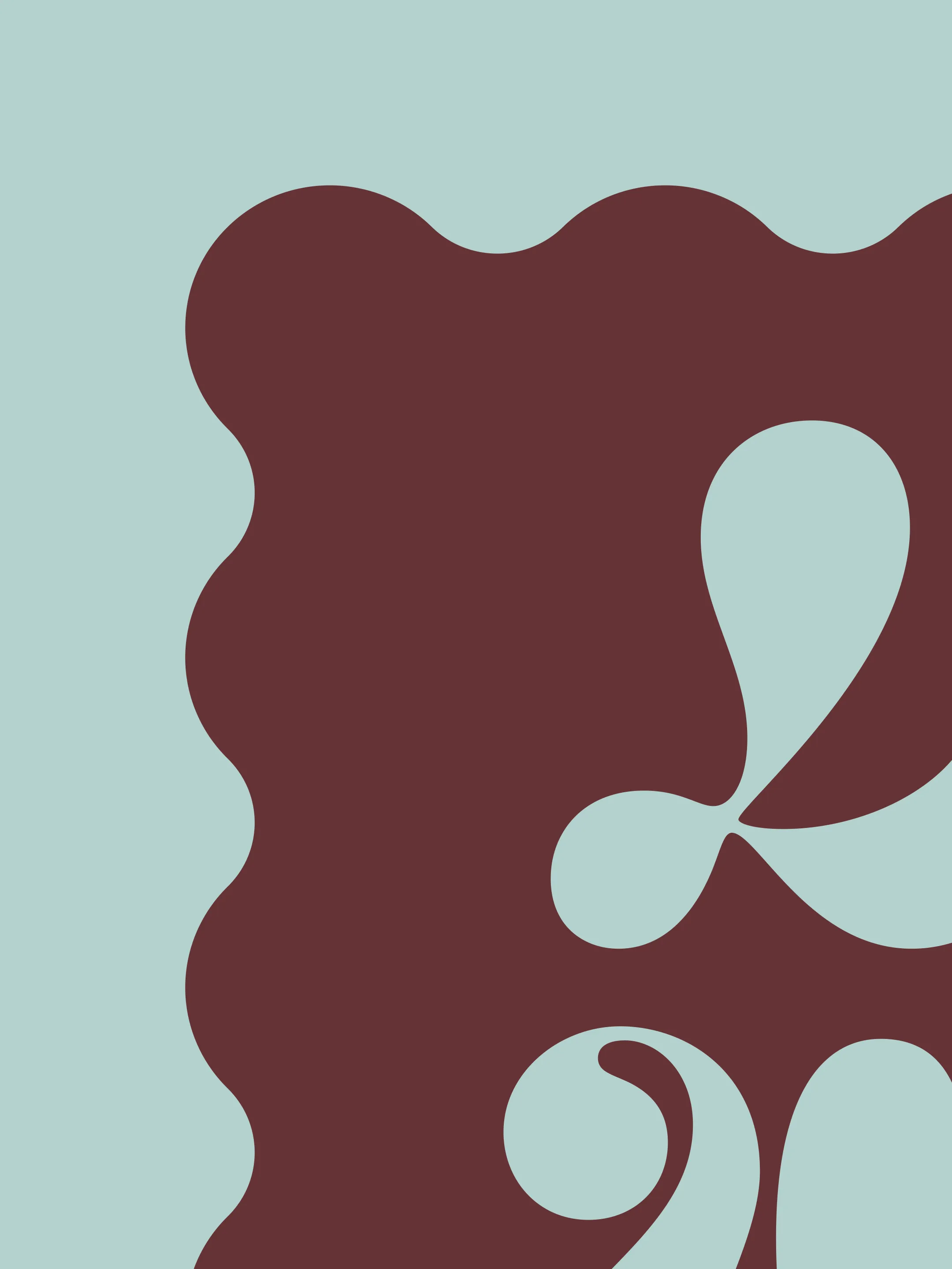 Lauren Weiss LW monogram inside a burgundy scalloped square on pale aqua.