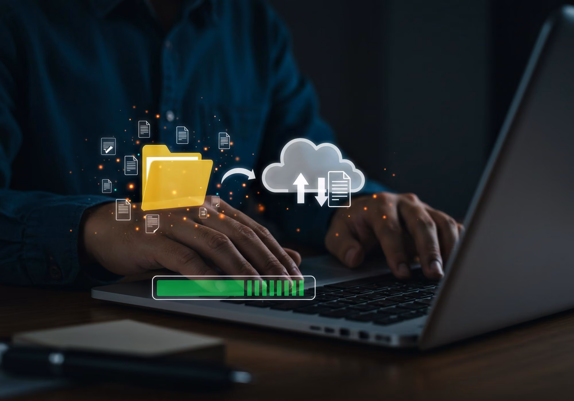 Business files backed up to the cloud from a laptop