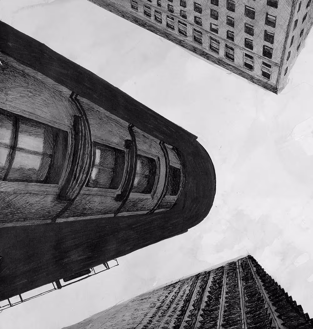 A view from the street looking up at building in Providence, Rhode Island.