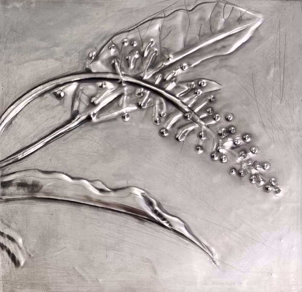 A metal embossed flower.