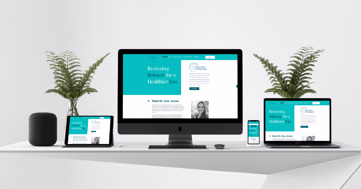 The Emu Park Chiropractic website shows on different screen sizes demonstrating a responsive website.