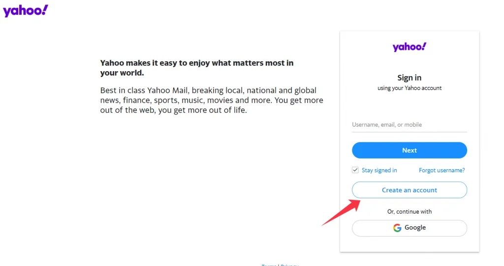 how to create a yahoo email
