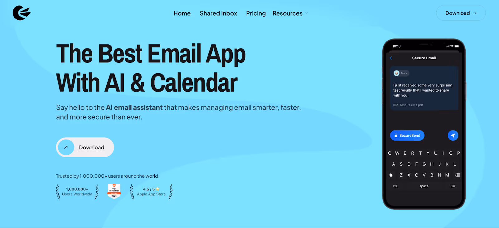 screenshot of Canary Mail homepage