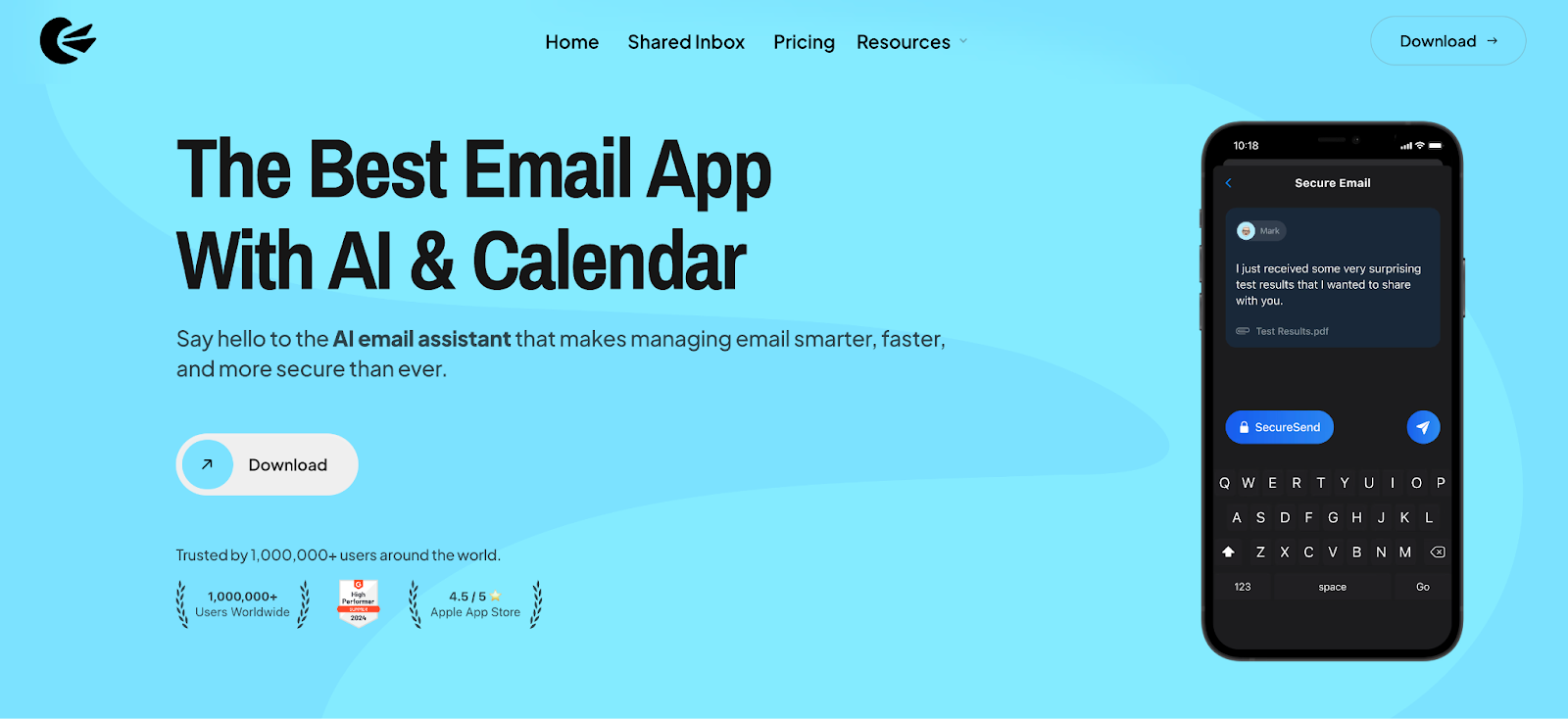 screenshot of Canary Mail homepage