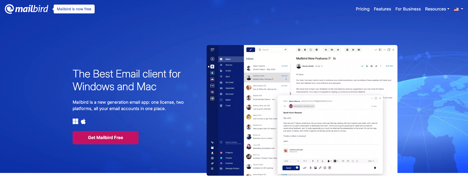 screenshot of Mailbird homepage