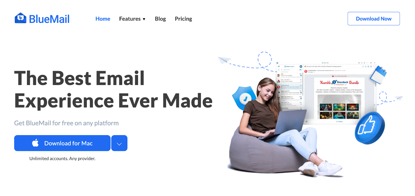 screenshot of BlueMail homepage