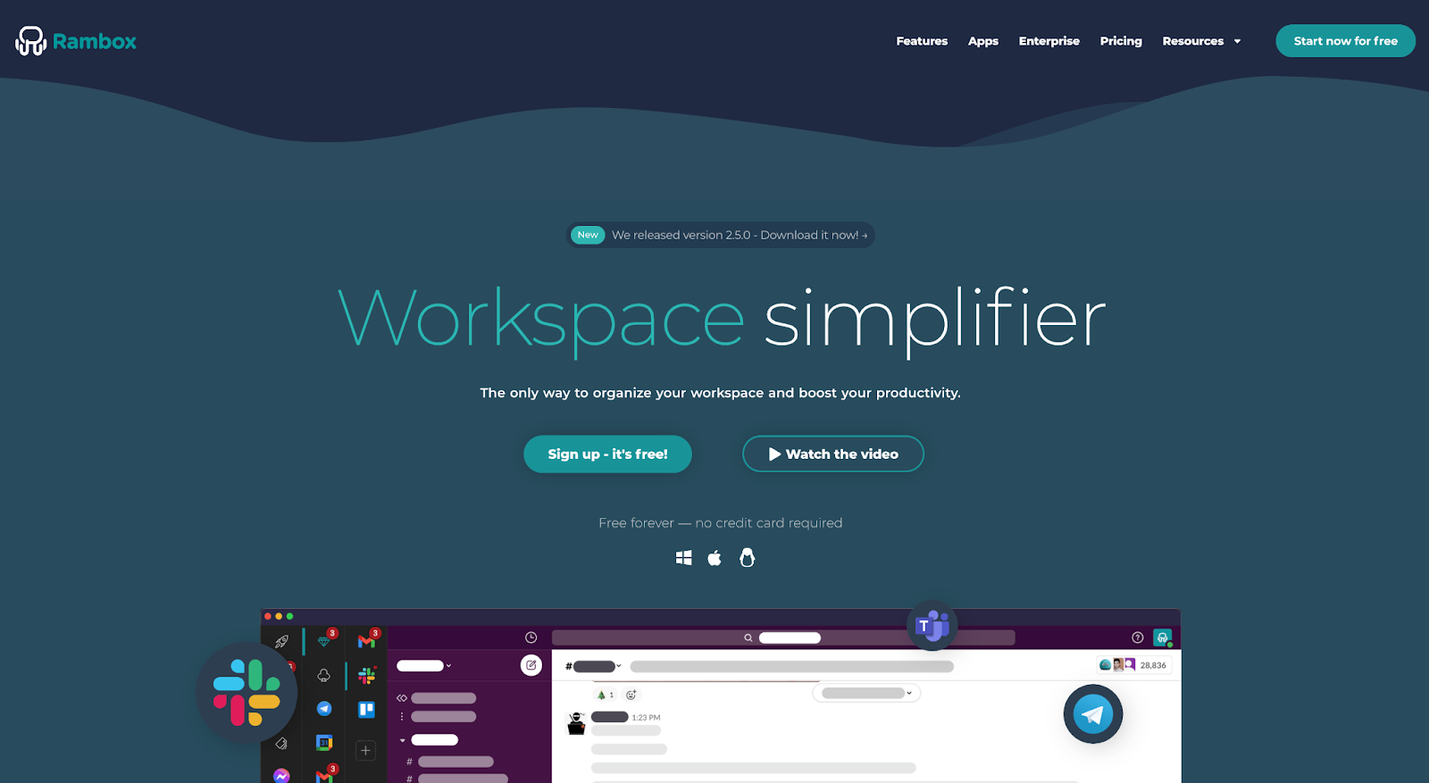 screenshot of Rambox homepage