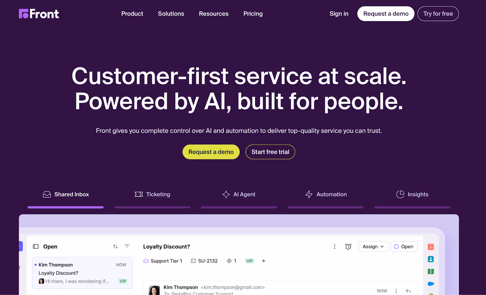 screenshot of Front homepage