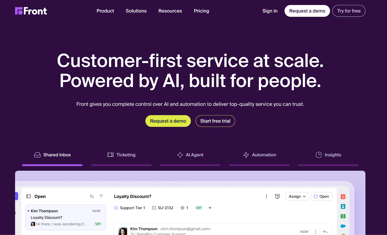 screenshot of Front homepage