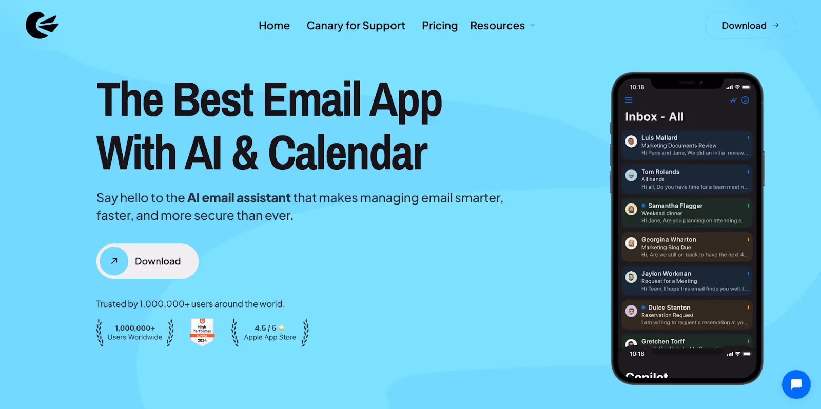 Canary Mail homepage