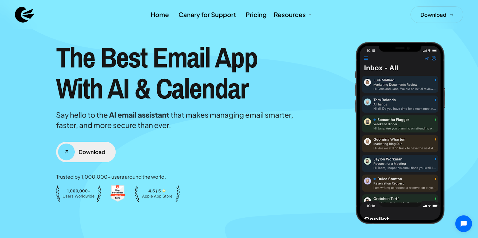 Canary Mail homepage