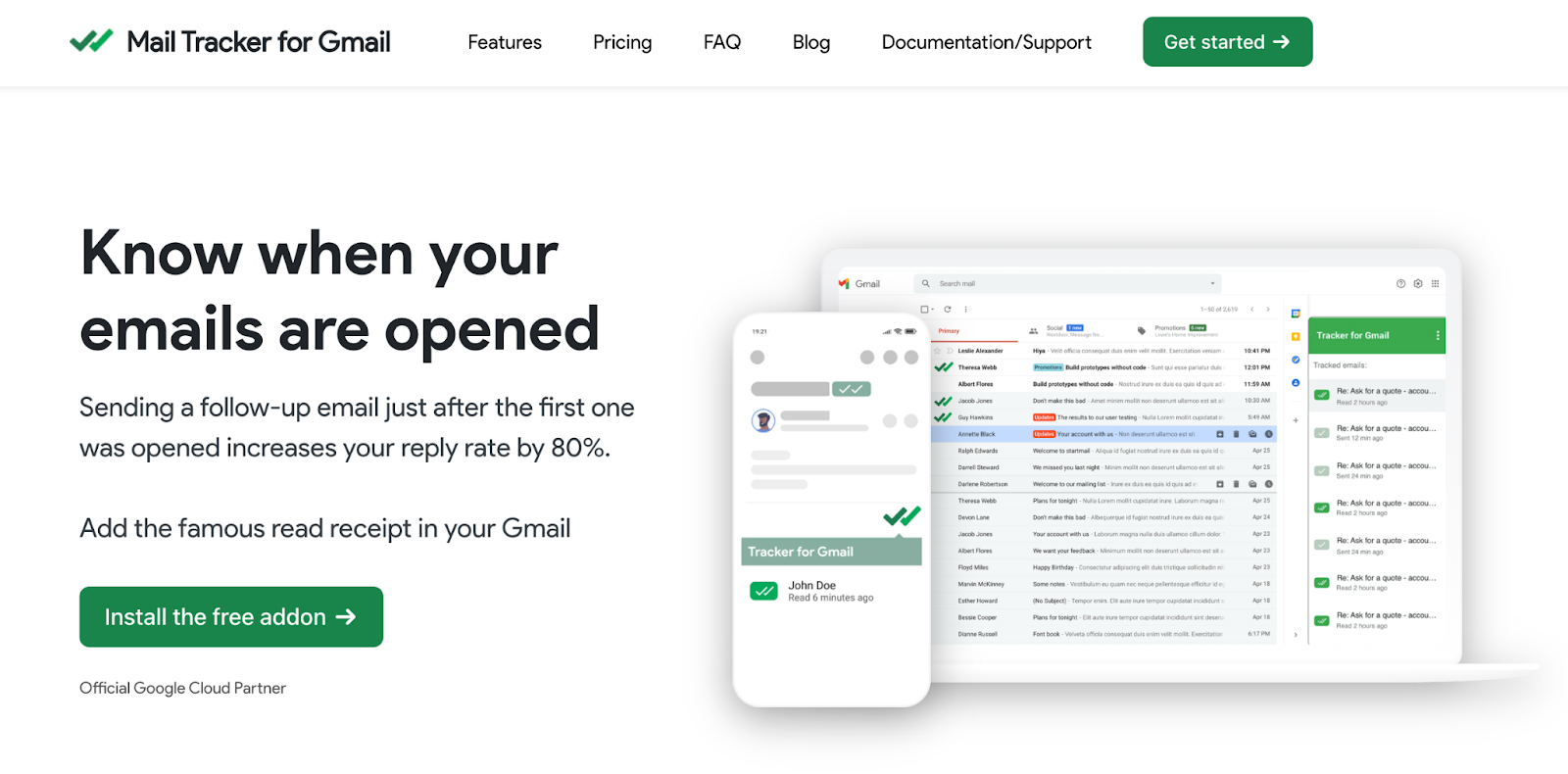 Mail Tracker for Gmail homepage