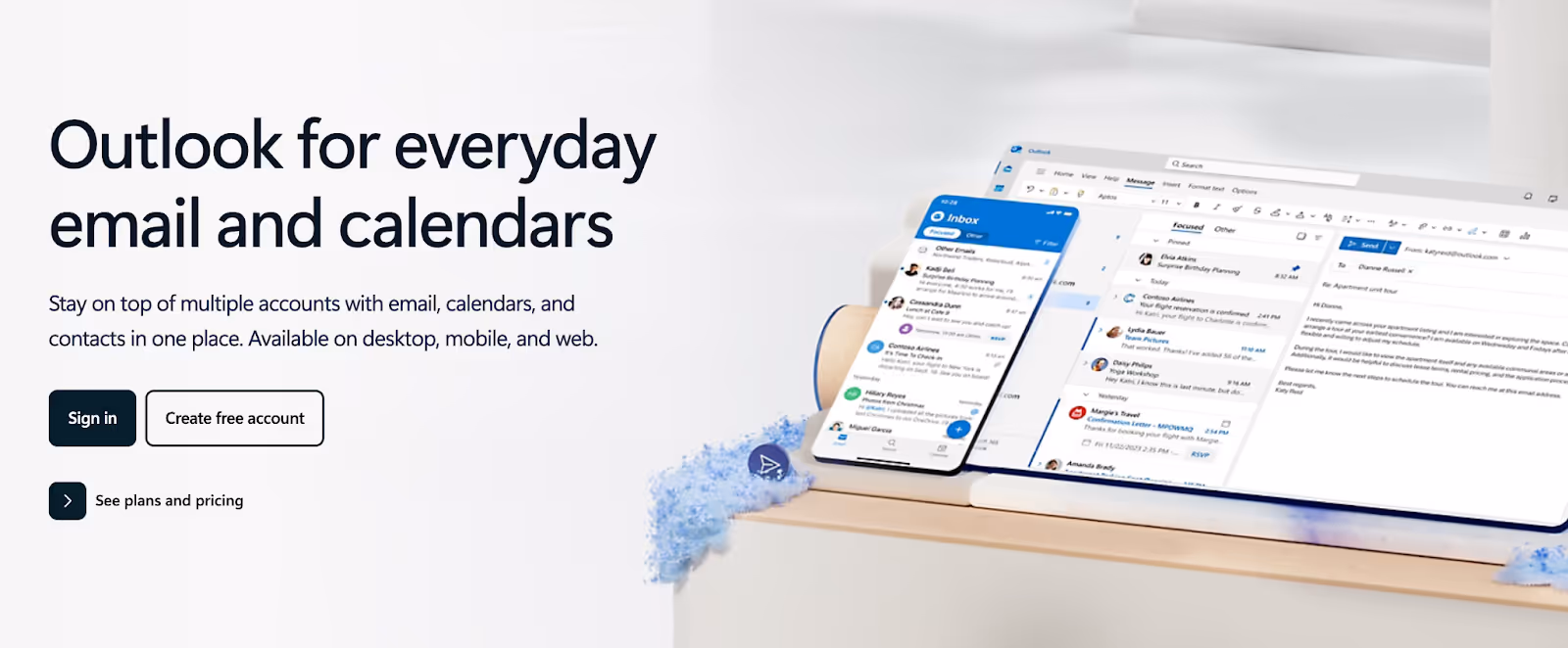 screenshot of Microsoft Outlook homepage