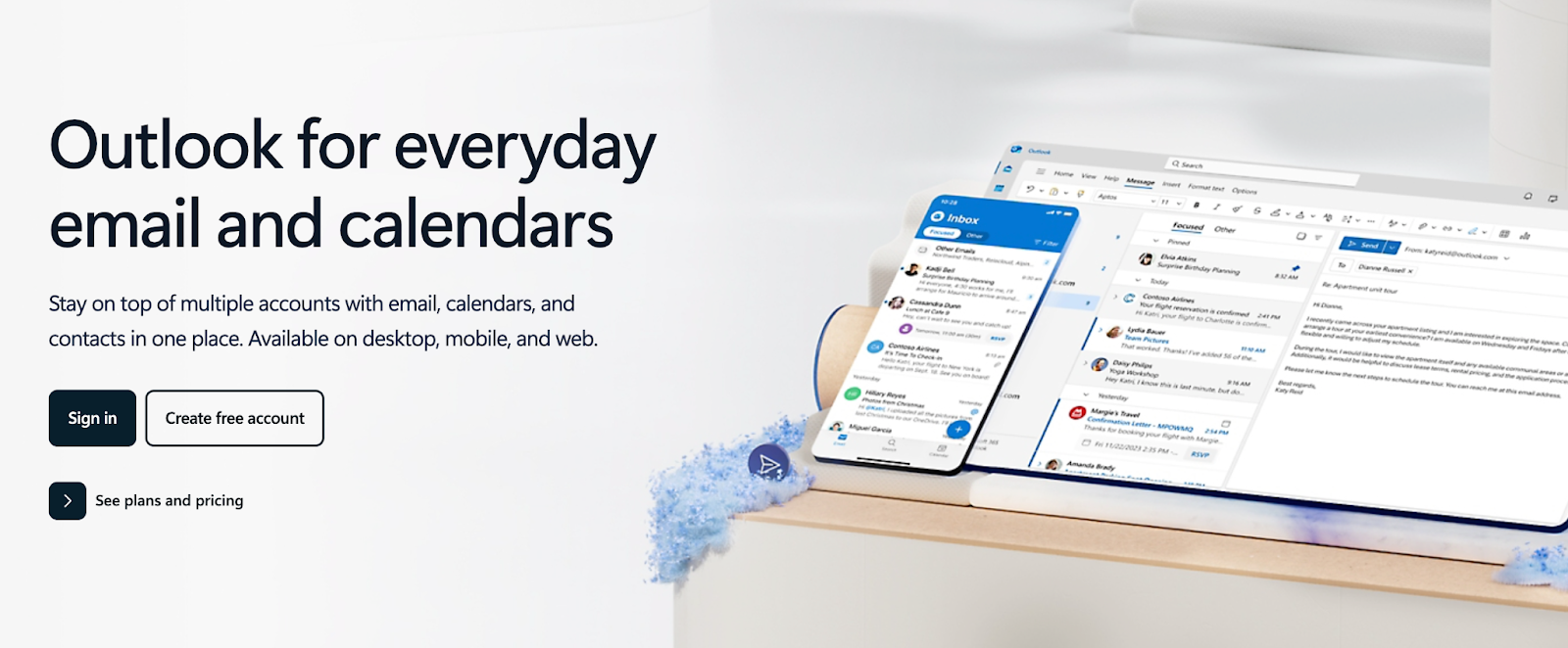 screenshot of Microsoft Outlook homepage