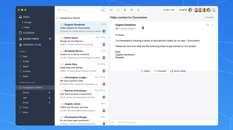 The Spark Mail interface showcasing AI-driven secure email app features