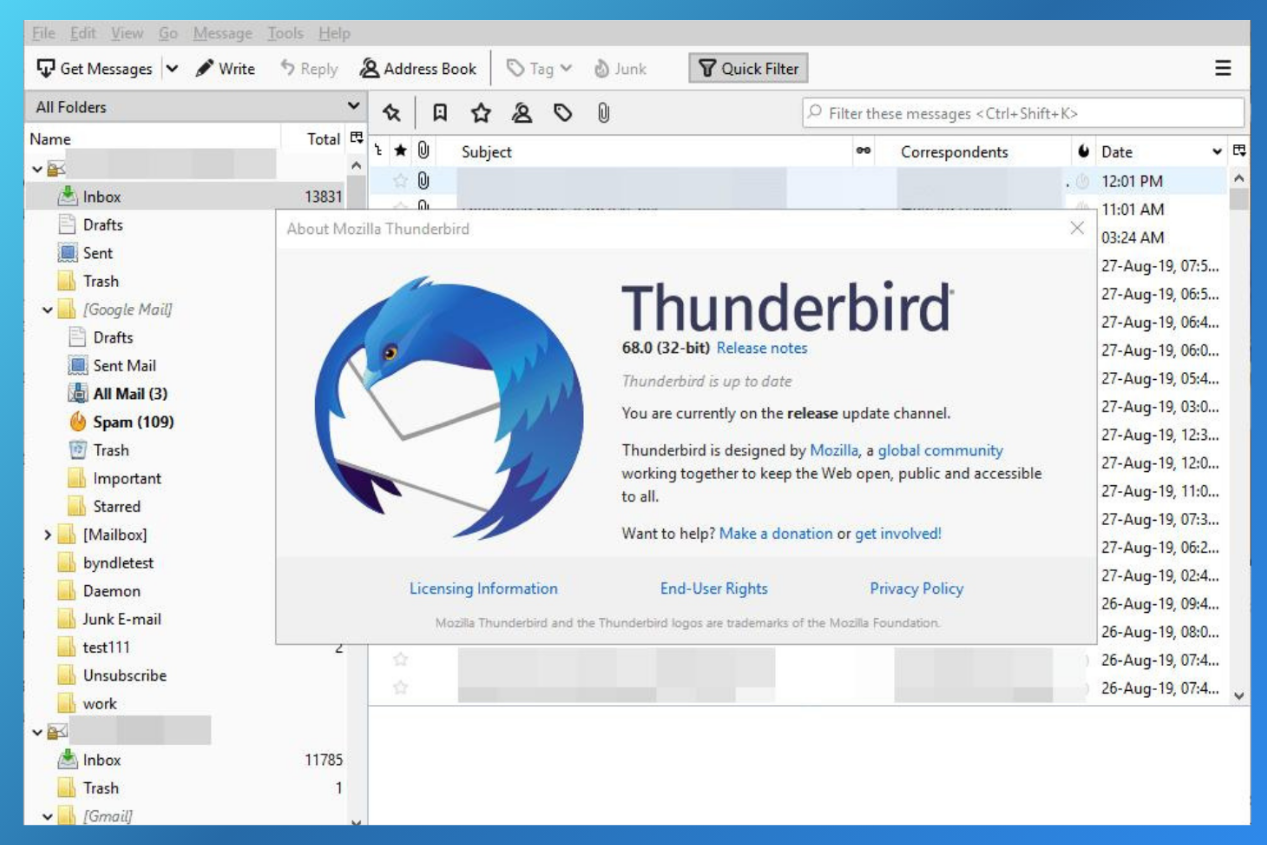 Thunderbird open-source email client with unified inbox and calendar