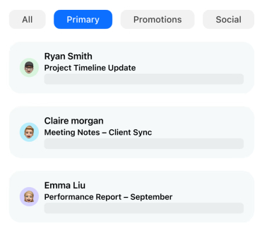 Canary email app showing AI-generated summaries for client emails, including project updates, meeting notes, and performance reports