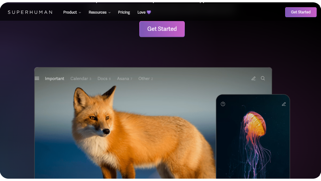 Interface épurée de Superhuman, l'un des clients de messagerie Mac premium, mettant en avant une expérience utilisateur visuelle et rapide pour une gestion d'e-mails haute performance.