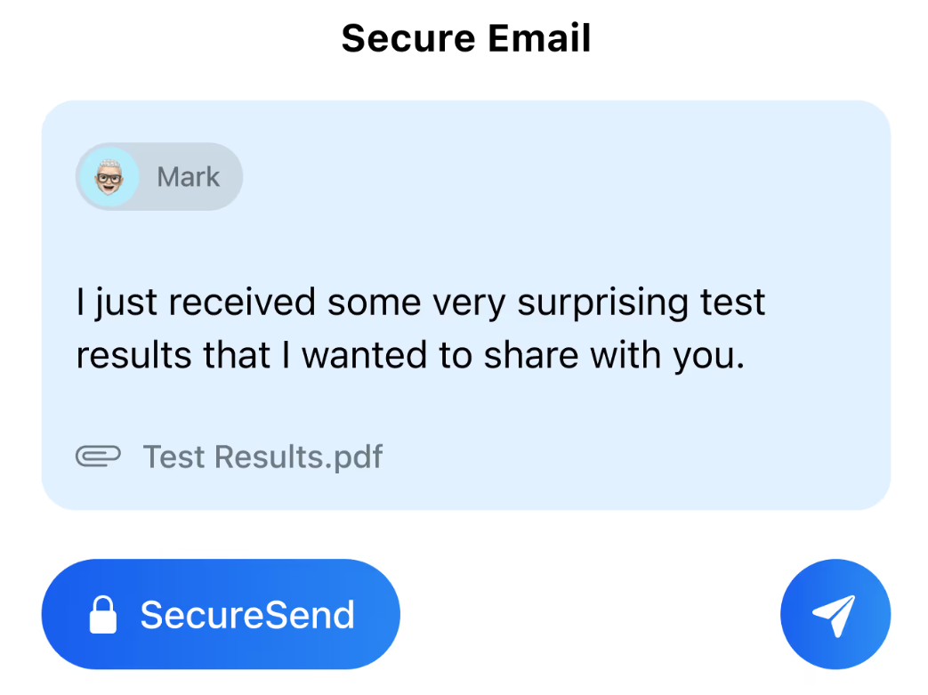 Therapist sending sensitive client test results securely using SecureSend with PDF attachment