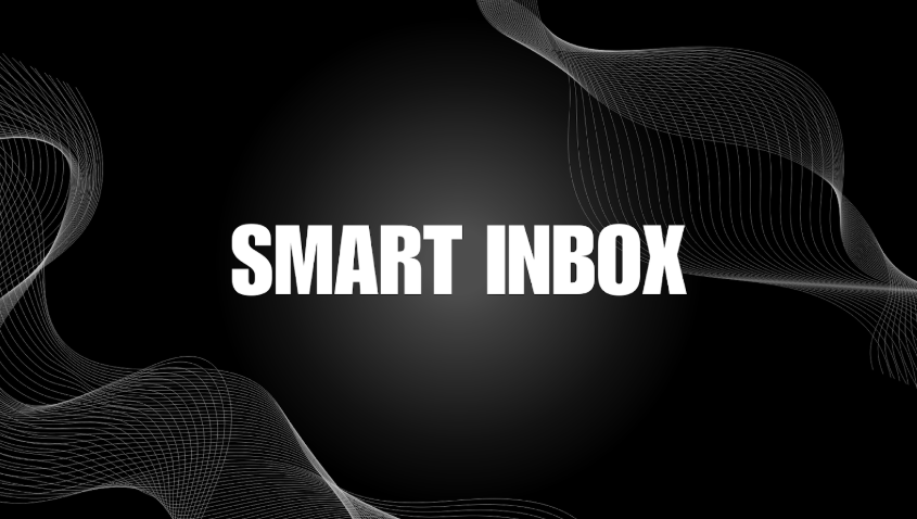 A professional graphic featuring the text Smart Inbox centered on a dark background with elegant white wave patterns, highlighting Canary Mail’s intelligent email prioritization features.