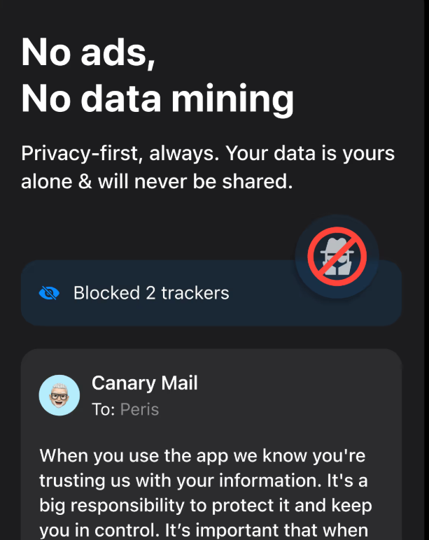 Email app blocking tracking pixels and protecting user privacy on iPhone