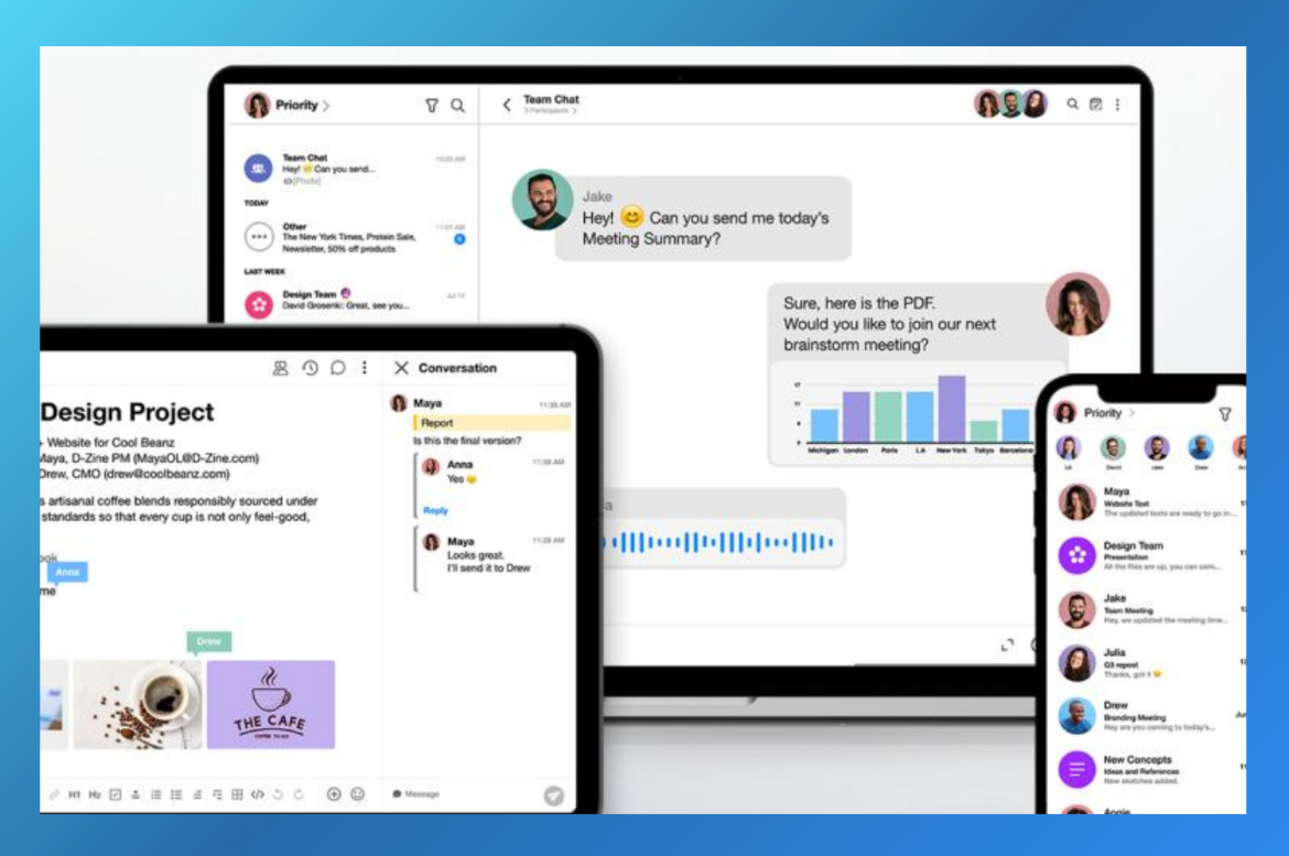 Spike email app showing chat-style inbox conversation interface