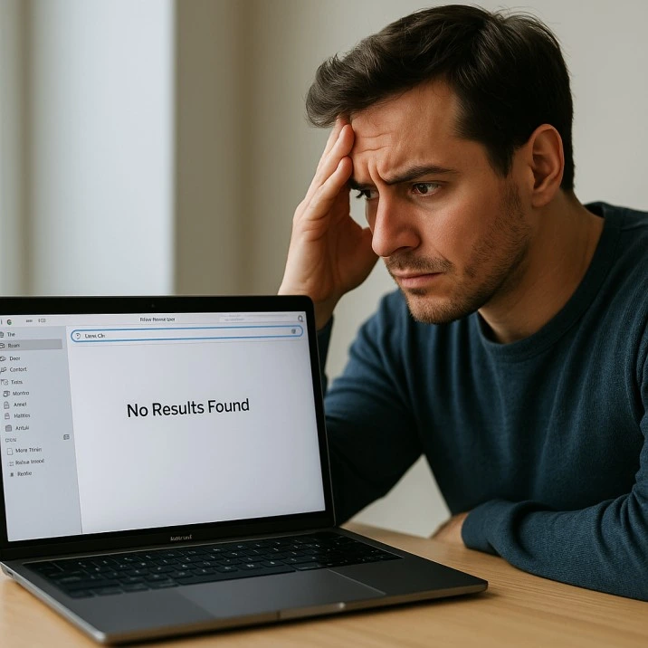 Troubleshooting Mac Mail search not working on a professional laptop.
