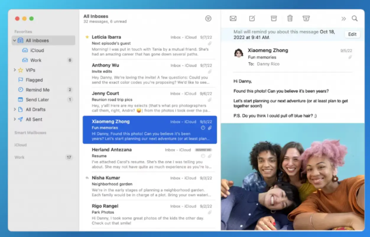 Apple Mail Posteingang auf dem Mac mit Beispiel einer E-Mail-Vorlage und Vorschau