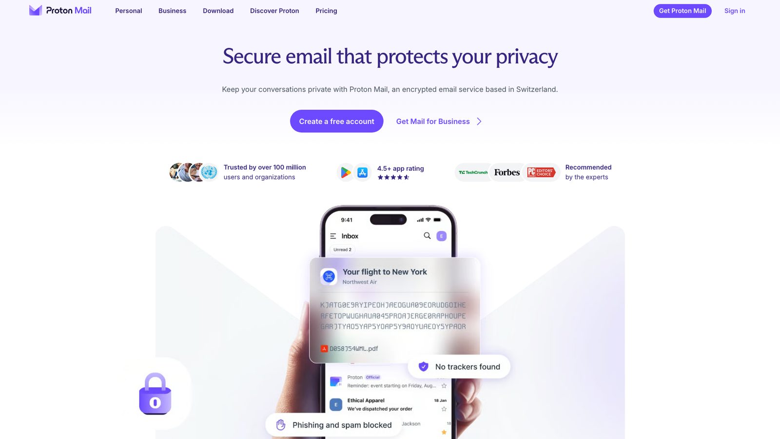 Proton Mail website showing the Proton Mail iPhone app