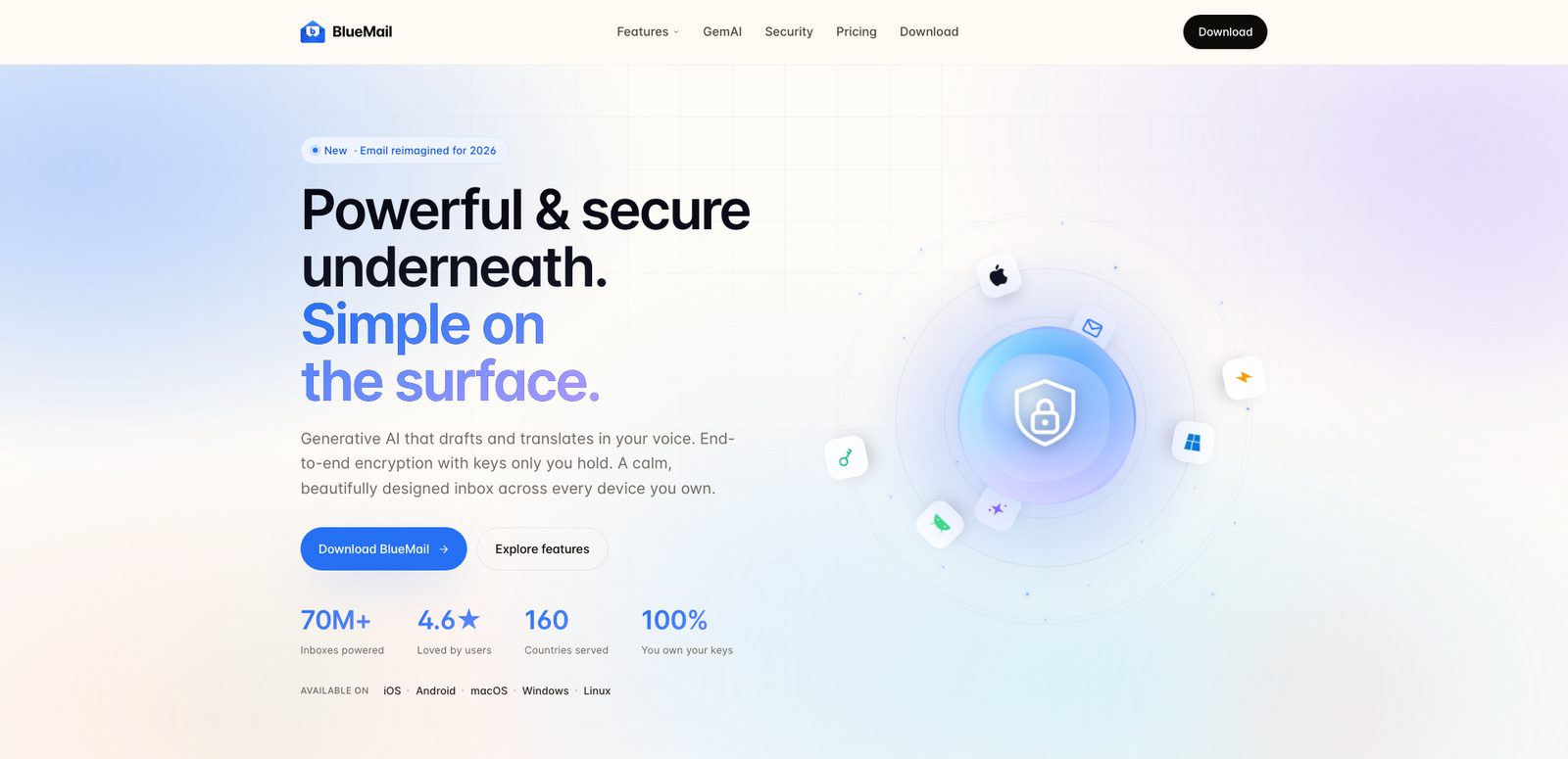 BlueMail website homepage
