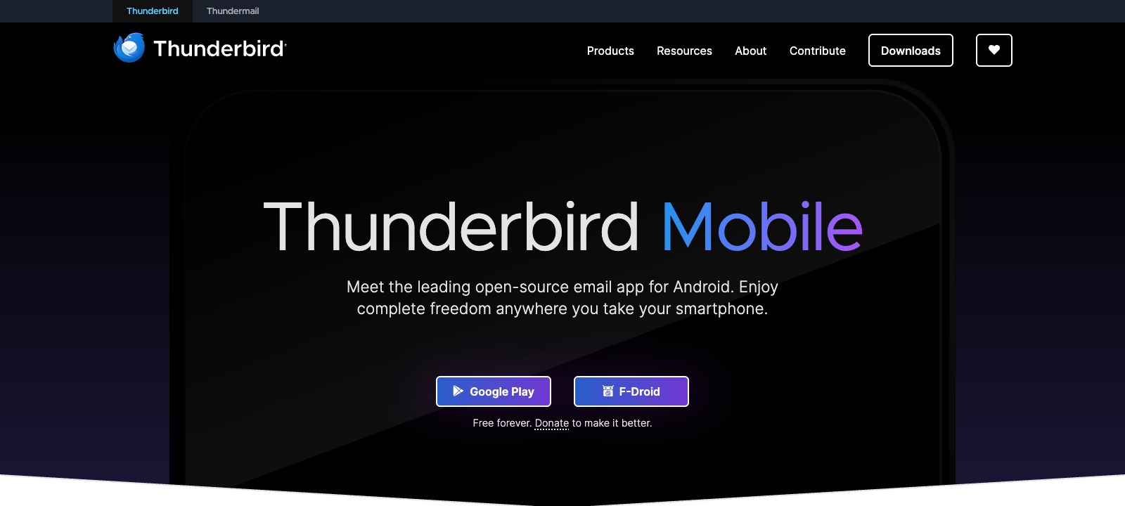 Thunderbird para Android en la web de Thunderbird