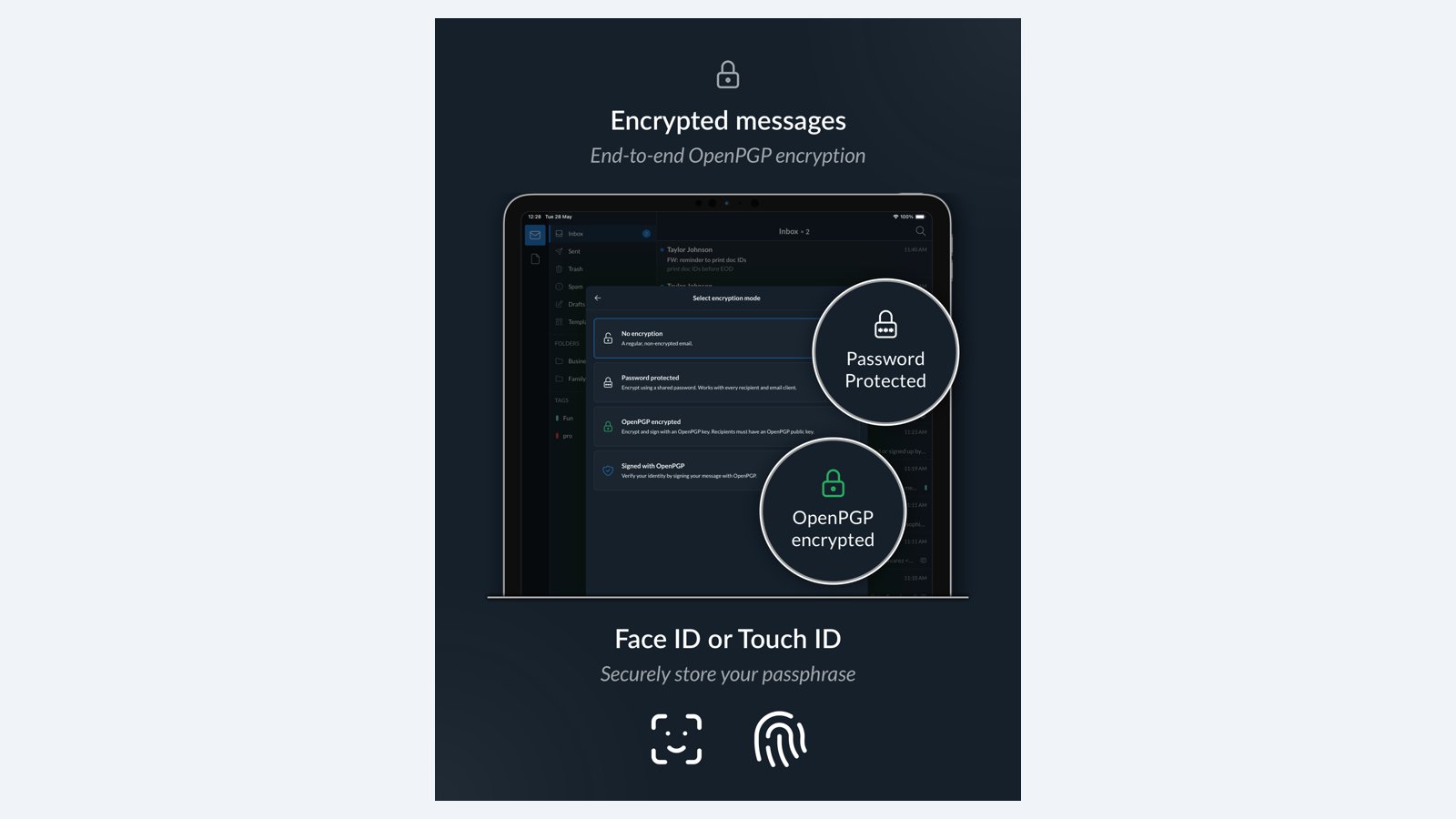 Mailfence app with OpenPGP and password-protected encryption options