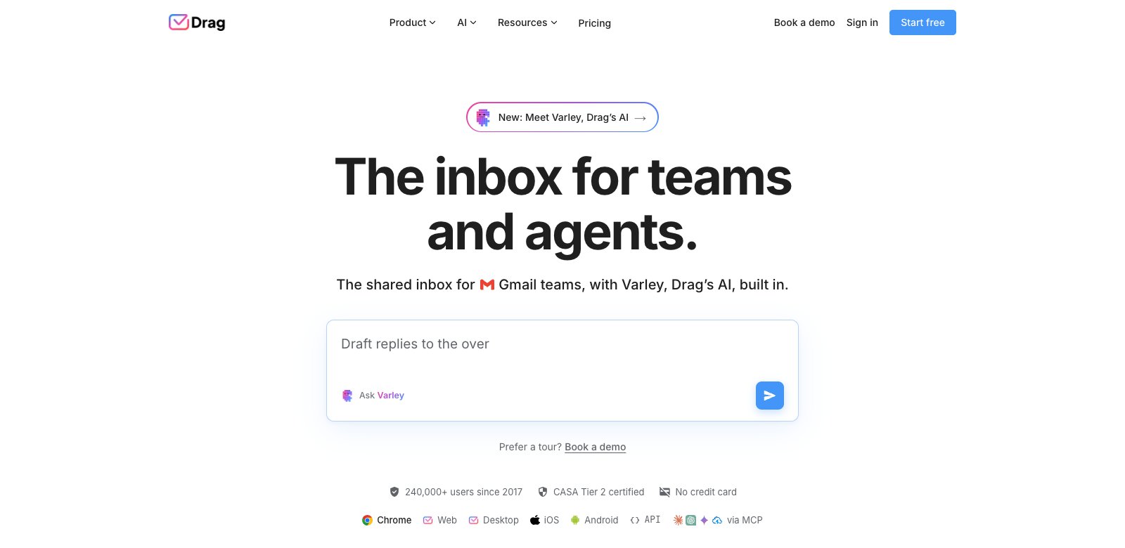Drag website: the shared inbox for Gmail teams