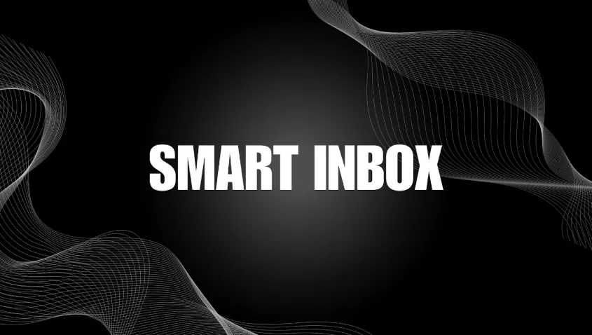 A professional graphic featuring the text Smart Inbox centered on a dark background with elegant white wave patterns, highlighting Canary Mail’s intelligent email prioritization features.