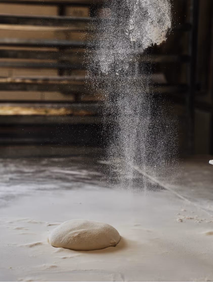 Sprinkling flour on the dough