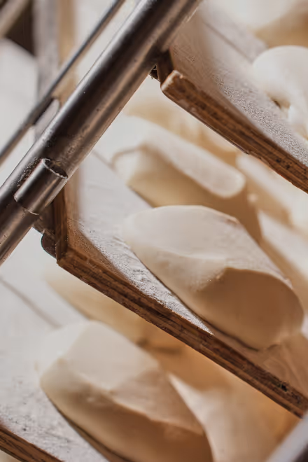 Dough stacked up on a rack