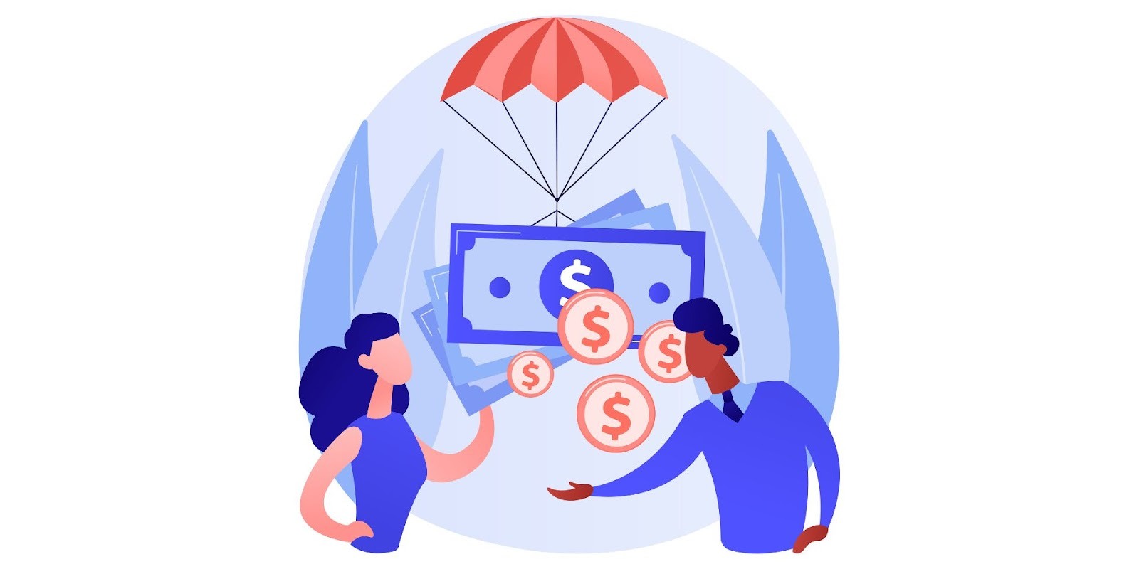 Illustration of car dealer hidden fees with parachute protecting money from falling costs