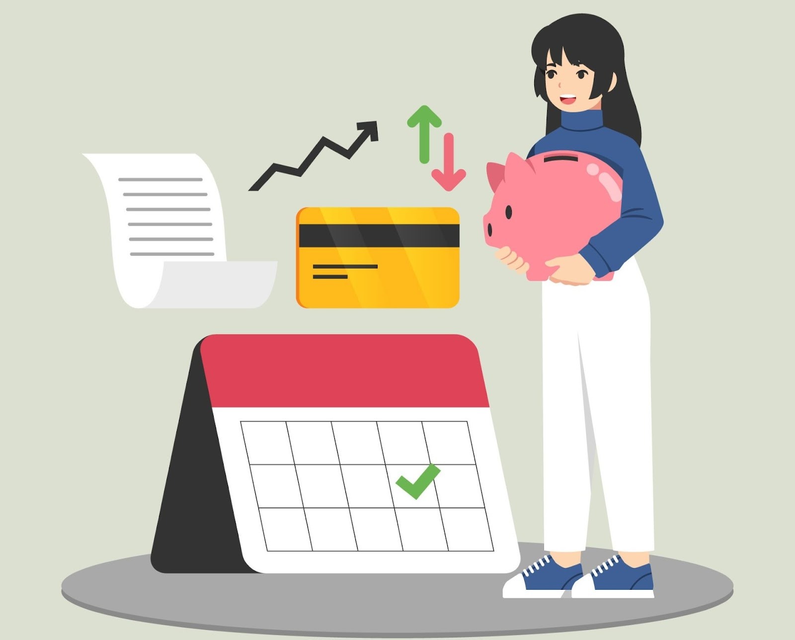 Ilustración de planificación financiera para préstamo de carro con alcancía y calendario de pagos