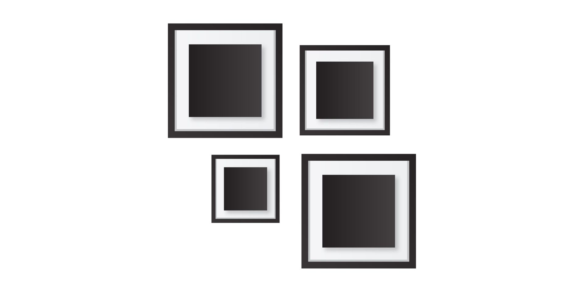 Marcos vacíos en diferentes tamaños simbolizando el método de los cuatro cuadros