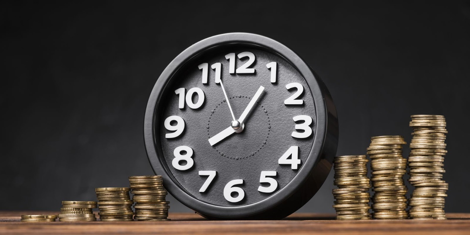 Clock surrounded by stacked coins represents money saved with car concierge negotiation