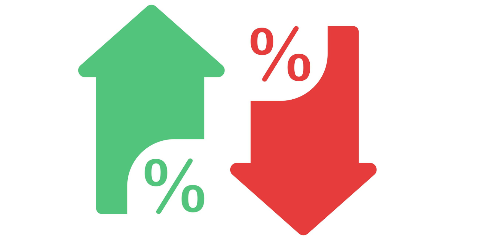 Flechas de porcentaje subiendo y bajando representando fluctuación de valor en crédito automotriz