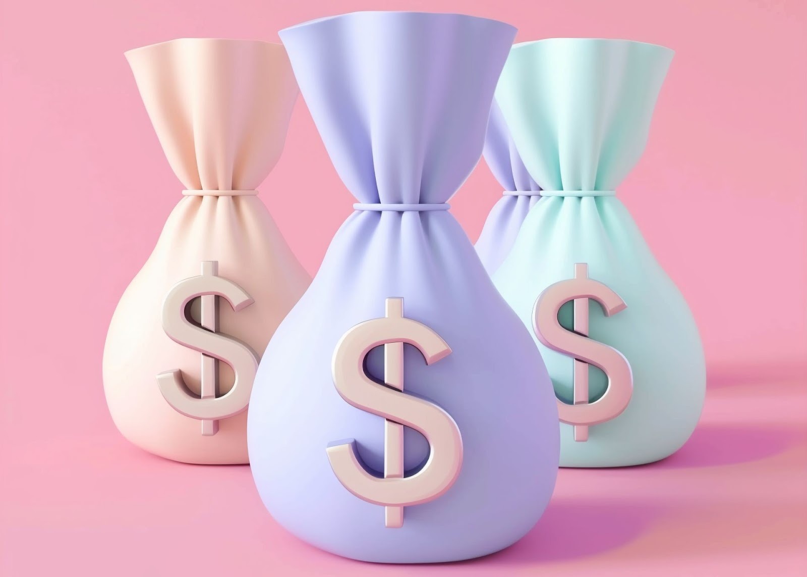 Colorful money bags representing car financing options and budget planning for buyers