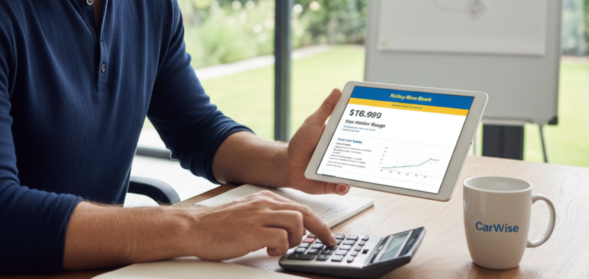 Consulta del valor Kelley Blue Book en tablet para calcular valor residual de auto usado