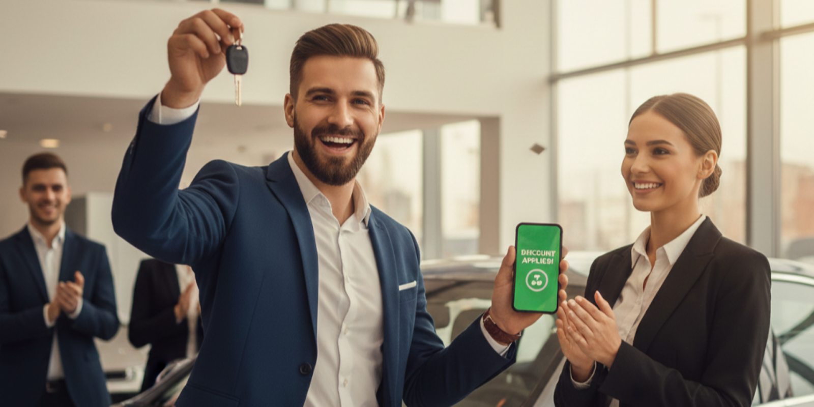 Happy buyer holding car keys after learning how to negotiate car price successfully