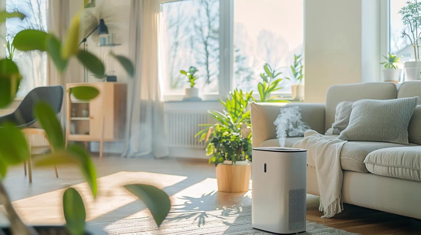 Modern air purifier in a bright living room enhancing indoor air quality