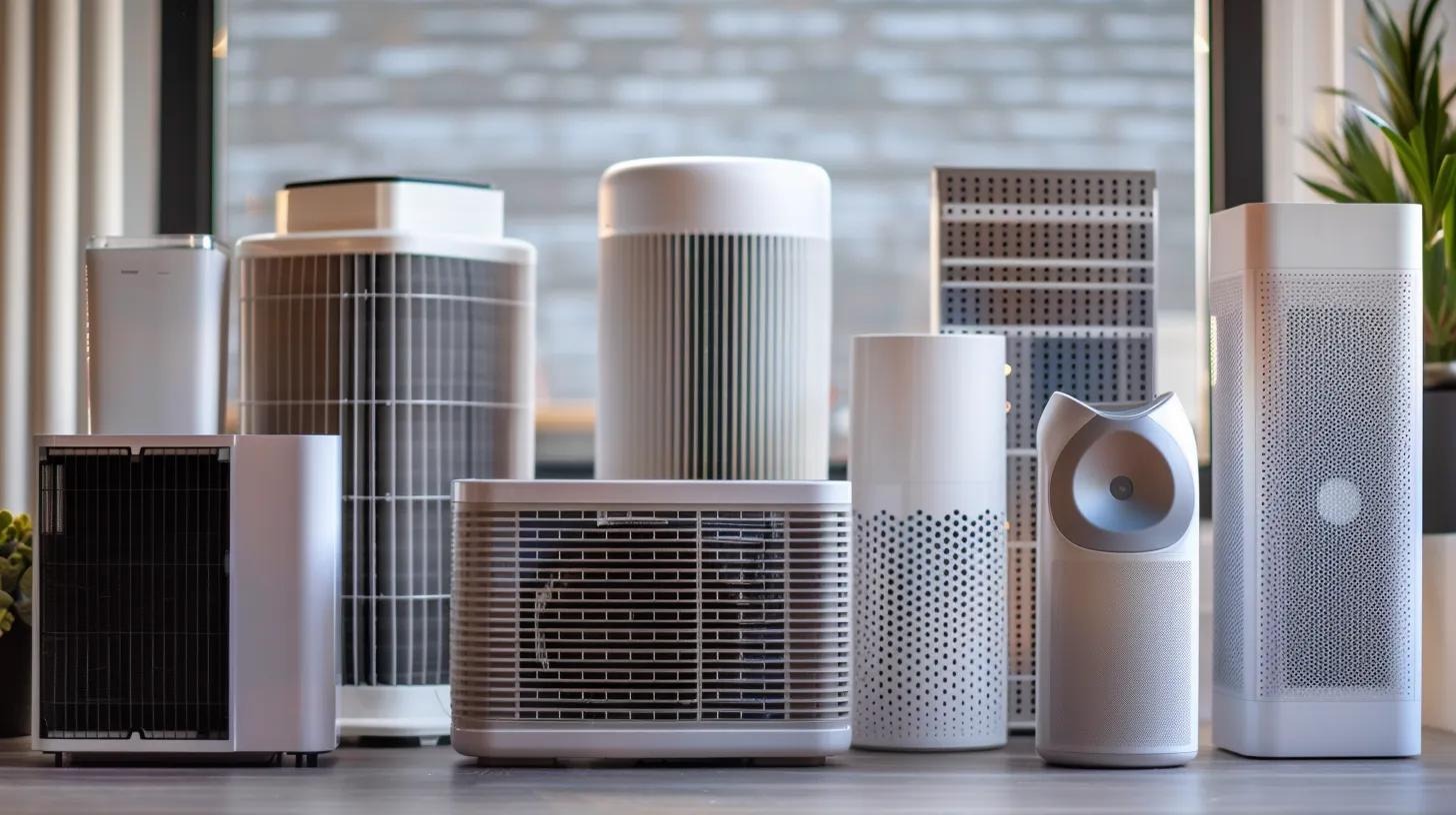 Different types of air purifiers including HEPA and activated carbon filters