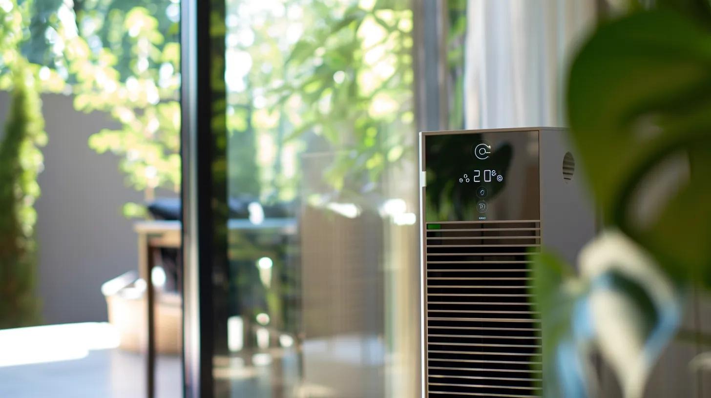 Energy-efficient air purifier with low energy consumption display in a modern home